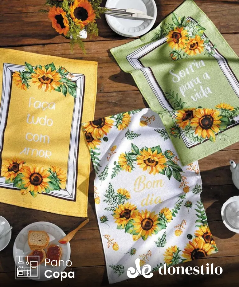 Pano de Copa Dohler Prata Girassol01 45 cm X 65 cm
