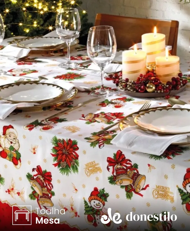 Toalha de Mesa Quadrada Döhler 4 lugares Athenas Natal 111 medidas 1,40X1,40 m