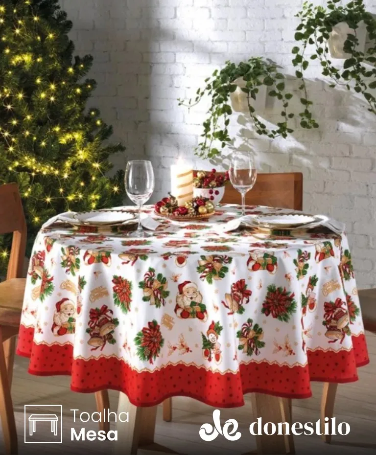 Toalha de Mesa Redonda Dohler 4 lugares Athenas Natal 111 medidas 1,60 m