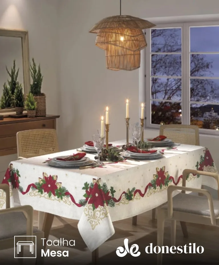 Toalha de Mesa Retangular Dohler 8 lugares Athenas Natal 105 medidas 1,60X2,50 m