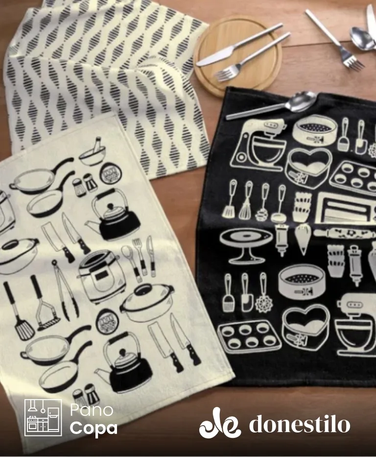 Imagen para el producto Kit 3 peças Pano de Copa Döhler Prata Menu 45X65 cm