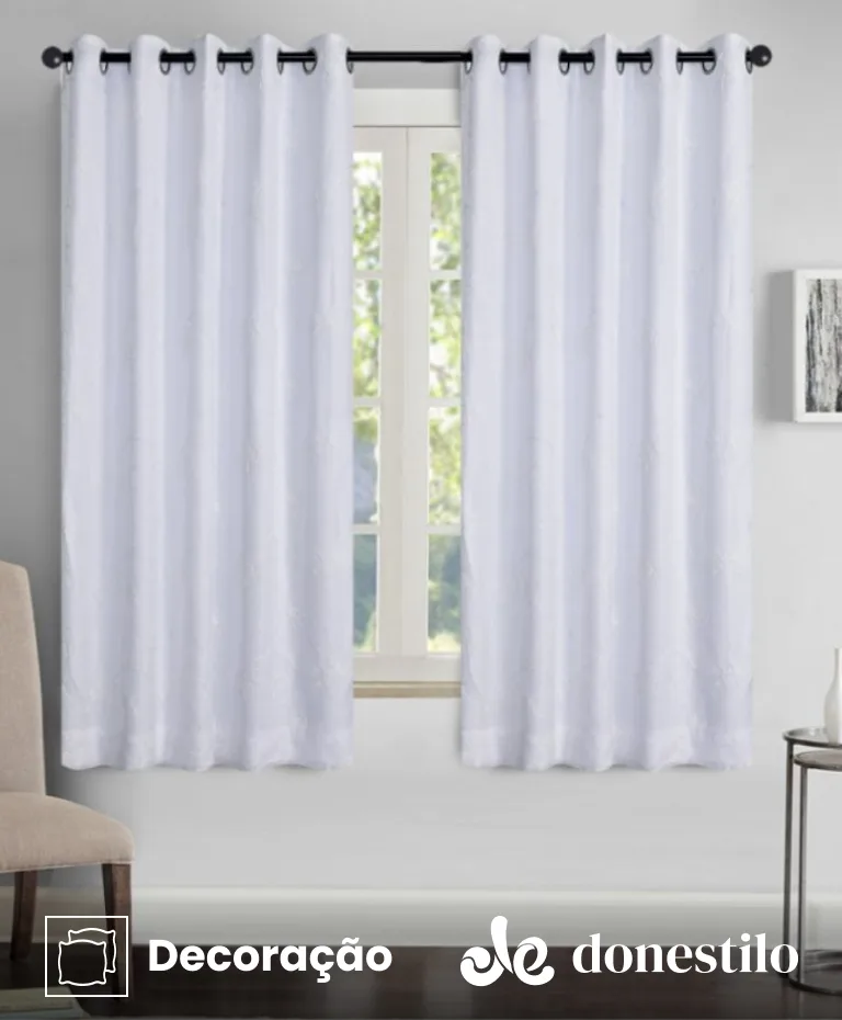 Cortina Voil Bordada Dupla Camélia Branca 2,70X1,80 m Jolitex