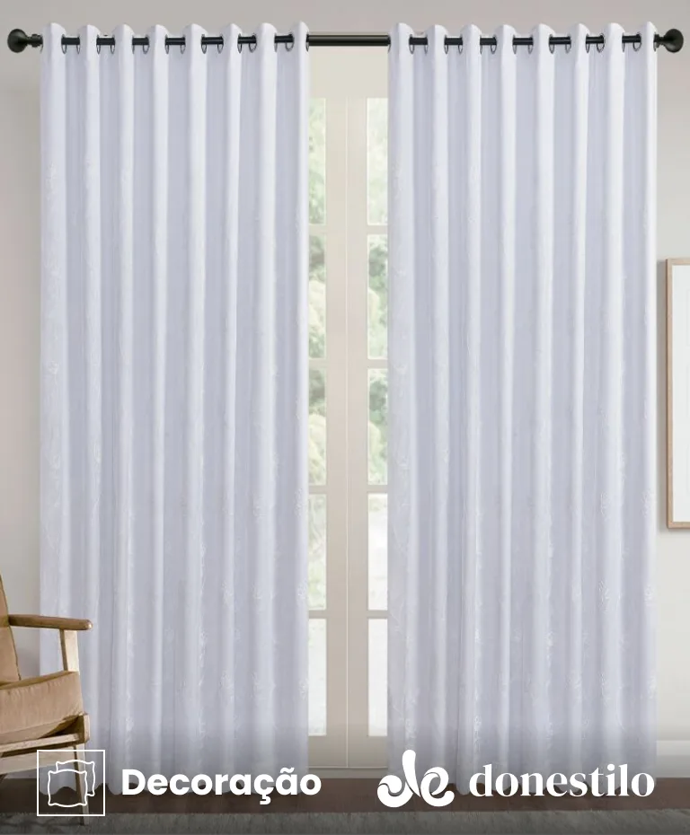Cortina Voil Bordada Dupla Camélia Branca 4,50X2,50 m Jolitex