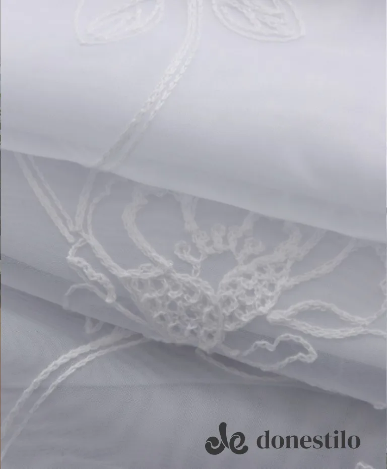 Cortina Voil Bordada Dupla Camélia Branca 2,70X1,80 m Jolitex