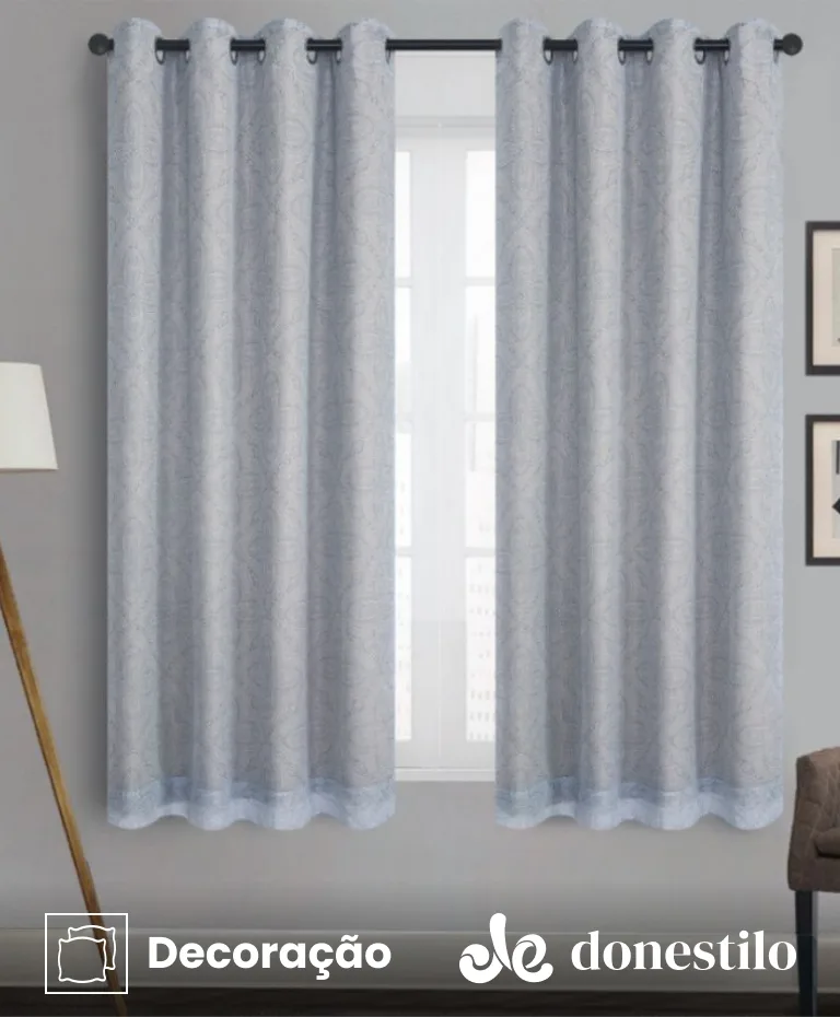 Cortina Voil Estampada com Forro Blackout Liso 2,70X1,80 m Jolitex