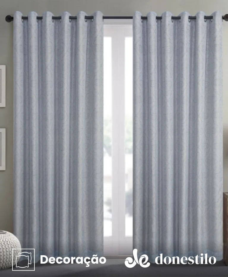 Cortina Voil Estampada com Forro Blackout Liso 4,50X2,50m Jolitex