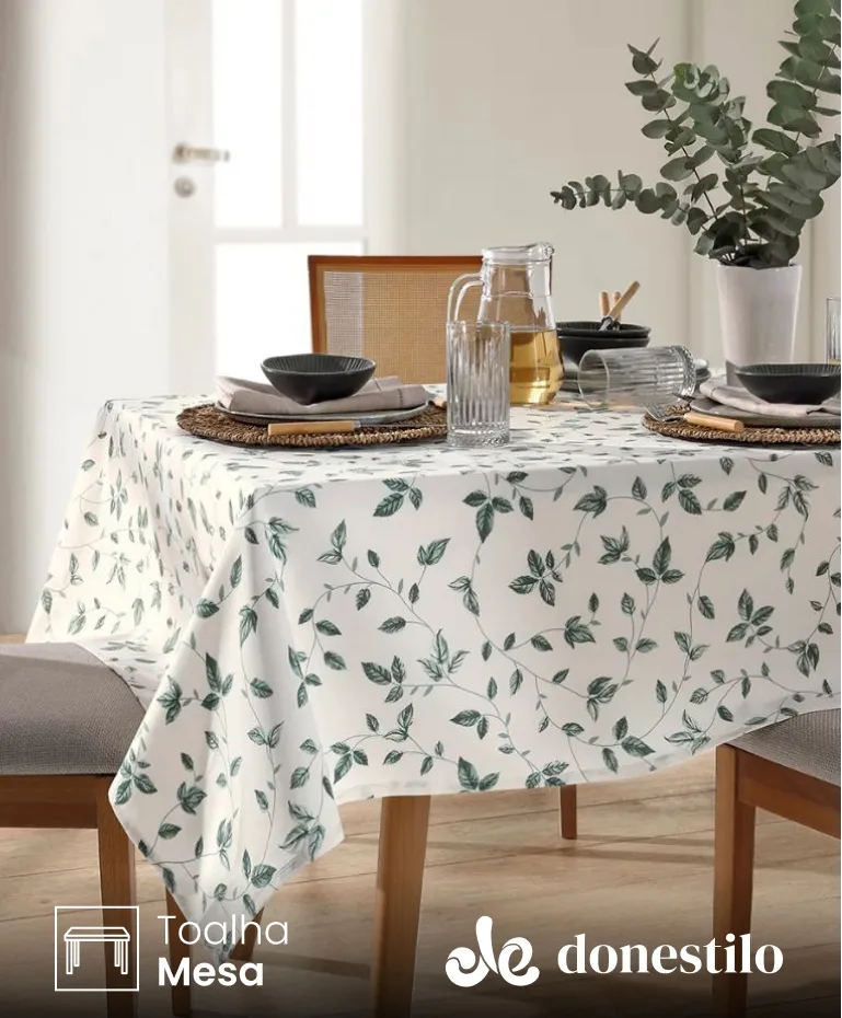 Toalha de Mesa Retangular 6 lugares Botânica 01 medidas 1,40X2,10 m Döhler imagen